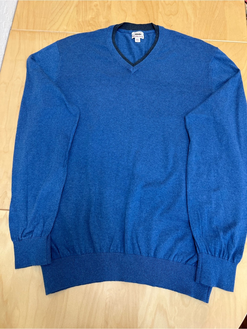 Merona Men's V-Neck Sweater in Royal Blue with Dark Trim